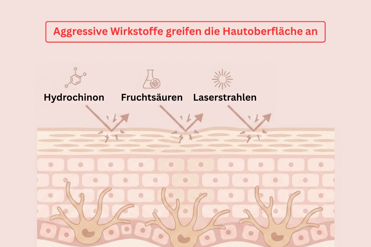 Aggressive Wirkstoffe greifen die Hautoberfläche an – Hydrochinon, Fruchtsäuren, Laserstrahlen